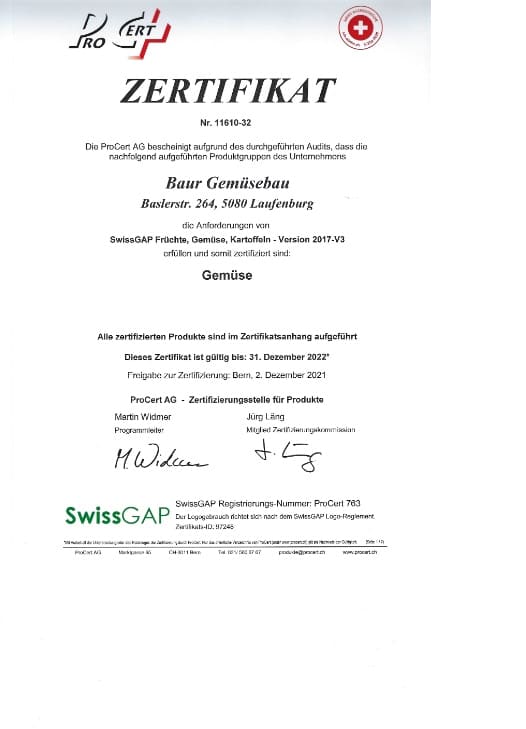 Zertifikat Suisse GAP